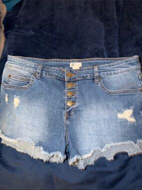 Billabong Light Blue Distressed Denim Button-Front Shorts